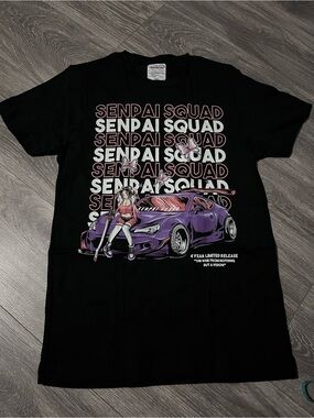 Senpai Squad Graphic Tee - Black with Purple & Pink size Small